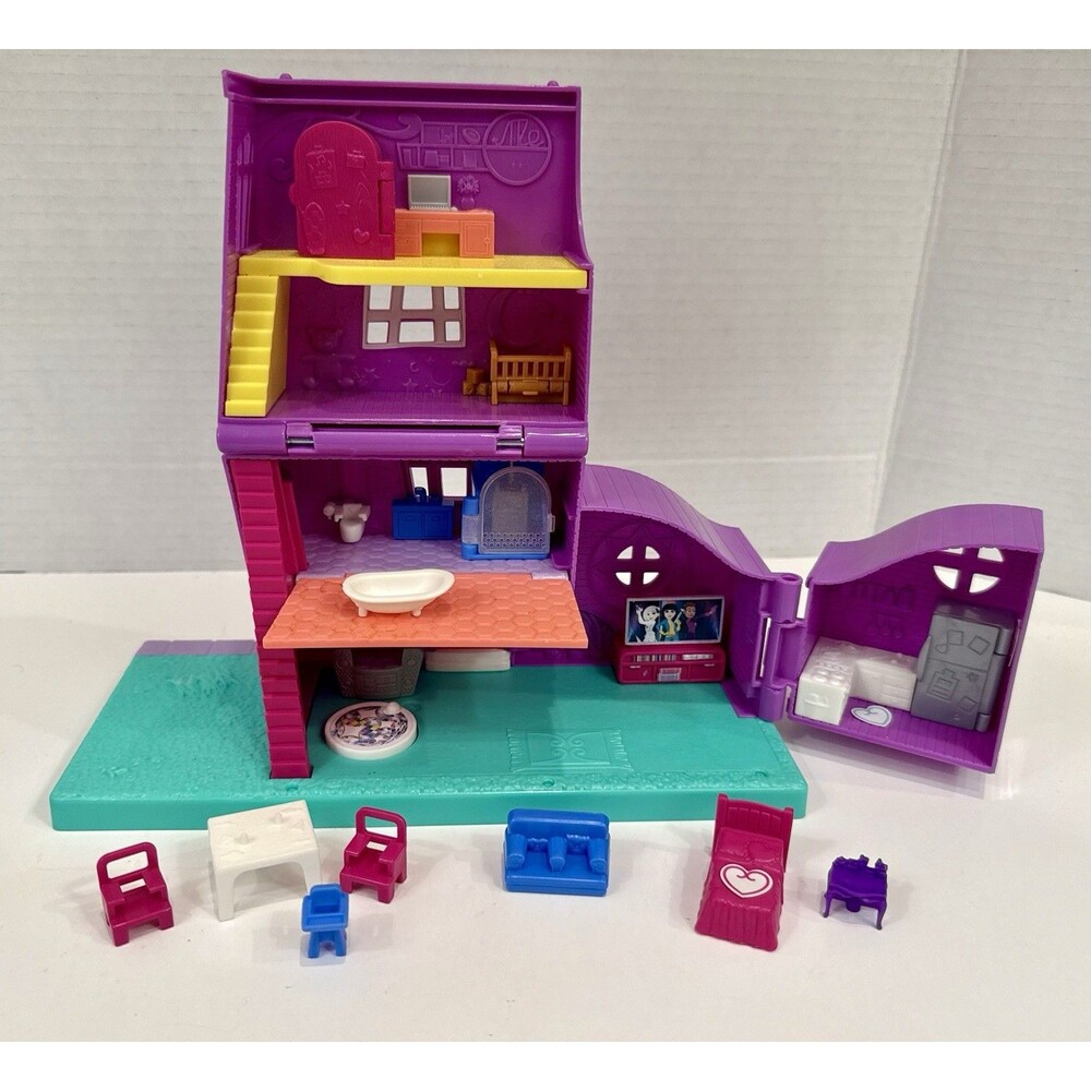 2018 Polly Pocket Pollyville House Playset Mattel Lot w/ Furniture Accessories